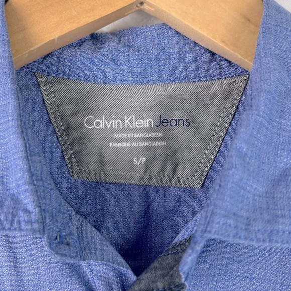 Calvin Klein Jeans Shirt Mens Size Small Denim Collar Button Down Blue Preowned - Picture 3 of 8